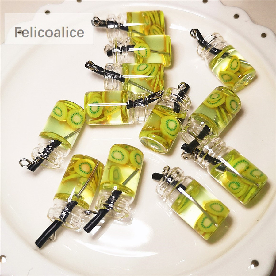 8 stks Fruit Oranje Appel Aardbei Citroensap Miniatuur Voedsel Bedels Hangers Voor DIY Sleutelhanger Ketting Oorbel Accessoires: Geel