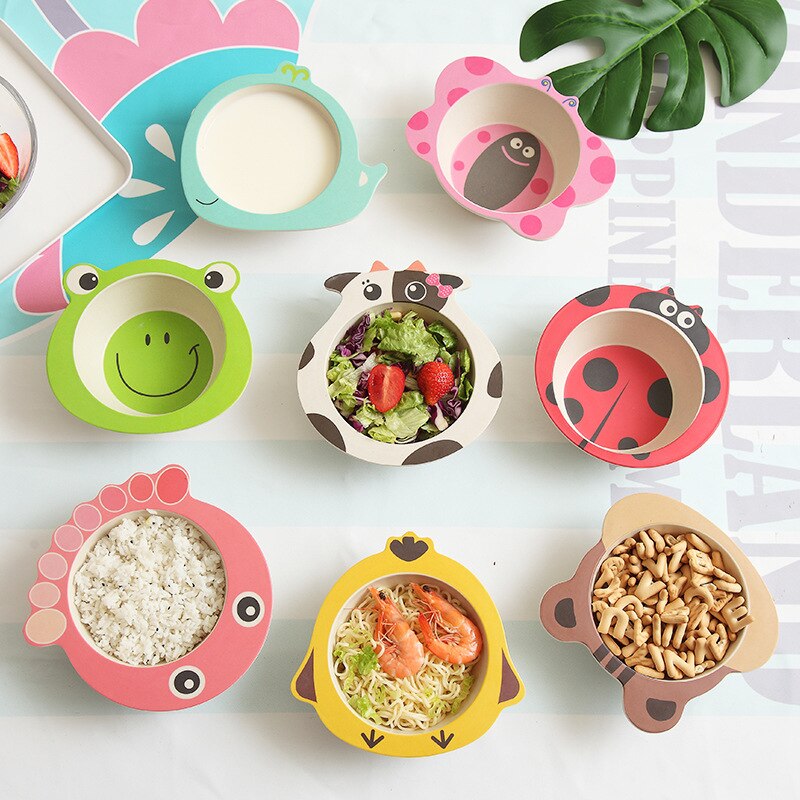 Stevige babyvoedingskom eco bamboe servies antislip servies voor het voeden van baby's borden cartoon kinderen bamboe bord