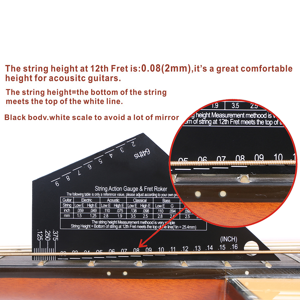 Edelstahl Gitarrensaiten Action Gauge Fret Rocker Fret Leveling Guide String Height Gauge für Gitarre Leveling Luthier Tool