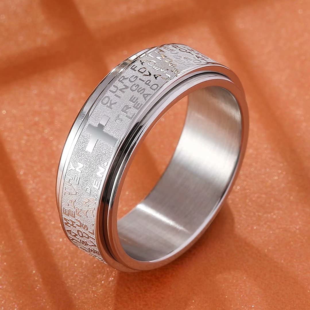 Anneaux d'anxiété en acier inoxydable pour hommes et femmes, croix chrétienne, Spinner religieux, chaîne, Anti-Stress, amulette rétro, bijoux