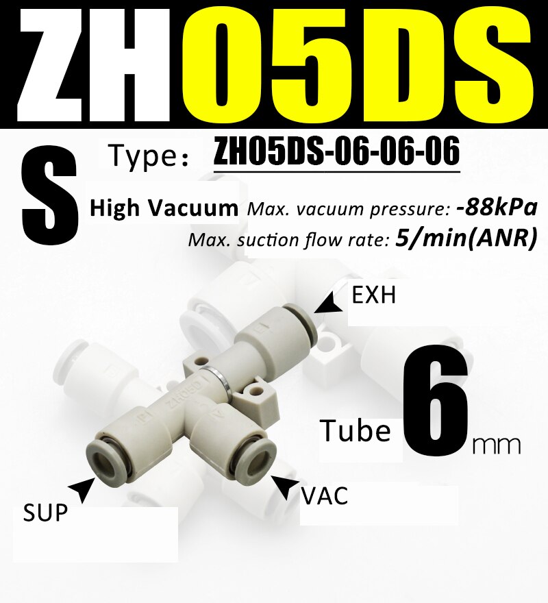 ZH Vacuum pneumatic ejector ZH05DL-06-06-06 pneumatic vacuum generator negative pressure vacuum connector ZH05/07/10/13 DL DS: ZH05DS-06-06-06