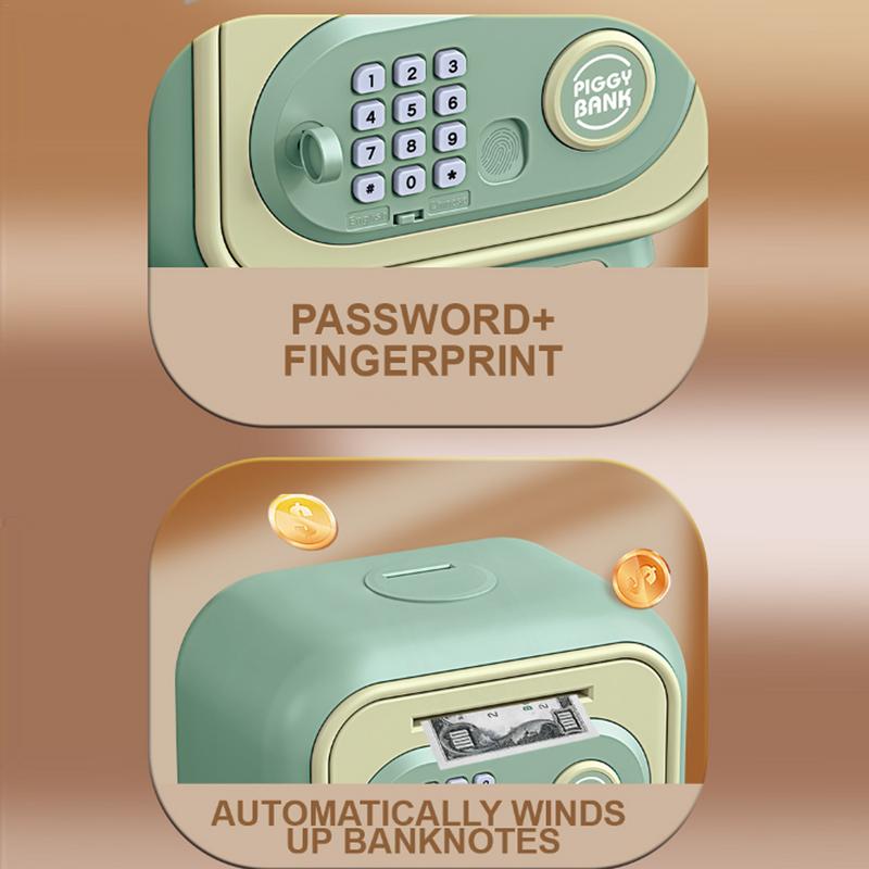 Geldsafe für Kinder, Bargeld, Münzsparbank mit Schlüssel, automatischer Banking-Geldbehälter, Safe mit Passwort und Fingerabdruck