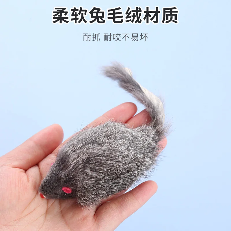 Fausse souris à longue queue en fourrure de lapin pour chat, jouet à mâcher en peluche, fournitures pour animaux de compagnie, 1 pièce