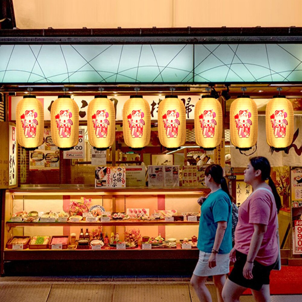 Japanese Hanging Lanterns Waterproof Lucky Cat 10 inch Traditional Bistro Ornament Year Outdoor Party Decoration