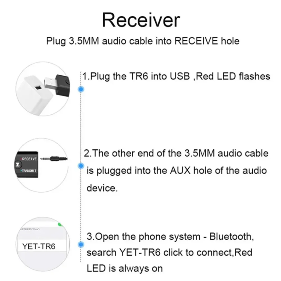 2 IN 1 USB Bluetooth 5.0 Adapter Transmiter 3.5mm AUX Jack For PC Computer TV Laptop Speaker Headset Bluetooth Receiver