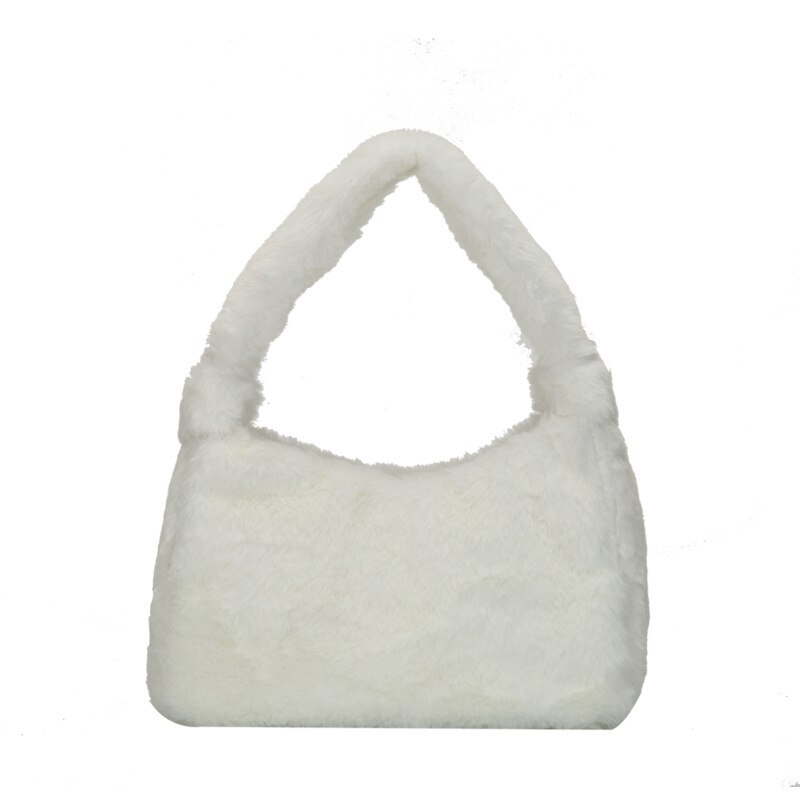 årgang leopardmønster kvinner underarmsveske fuskepels damer hobos små skuldervesker plysj kvinnelige vesker: Hvit