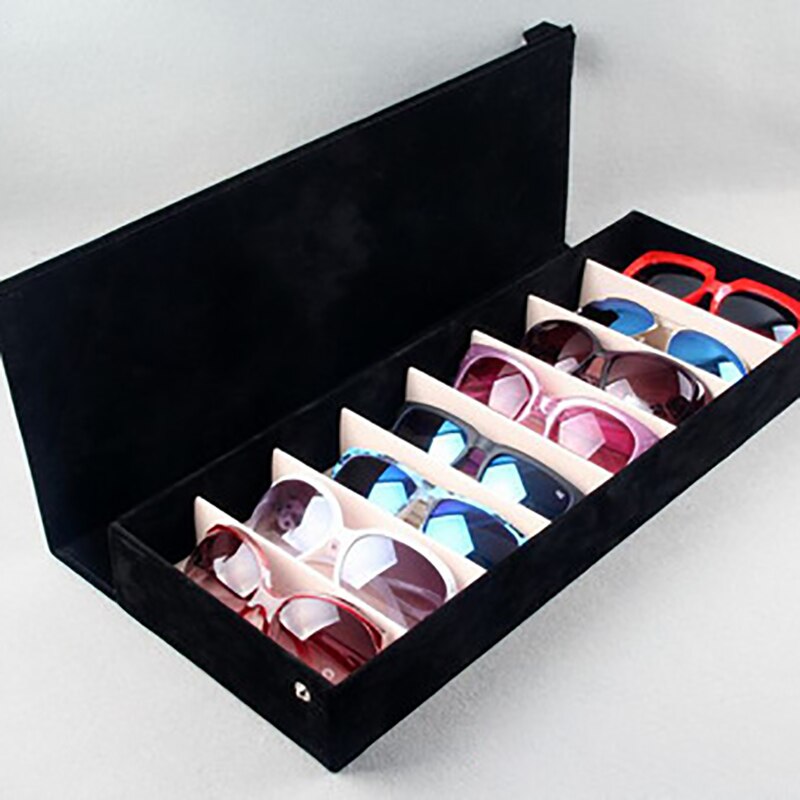 Brilleetui 8 slot gitter briller solbriller display rack holder briller arrangør rektangel solbriller opbevaringsboks: Sort