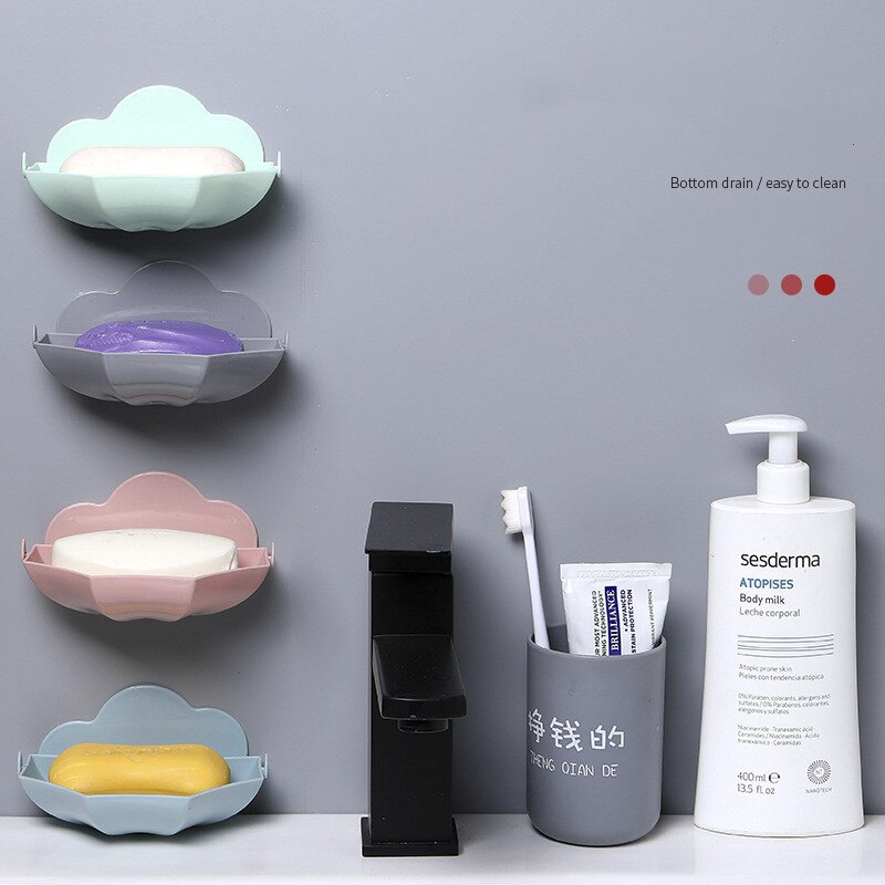 1Pc Cloud Zeephouder Wall Mounted Opknoping Badkamer Douche Zeepbakje Douche Platen Zeep Opslag Afvoer Plastic Zeepbakje rack