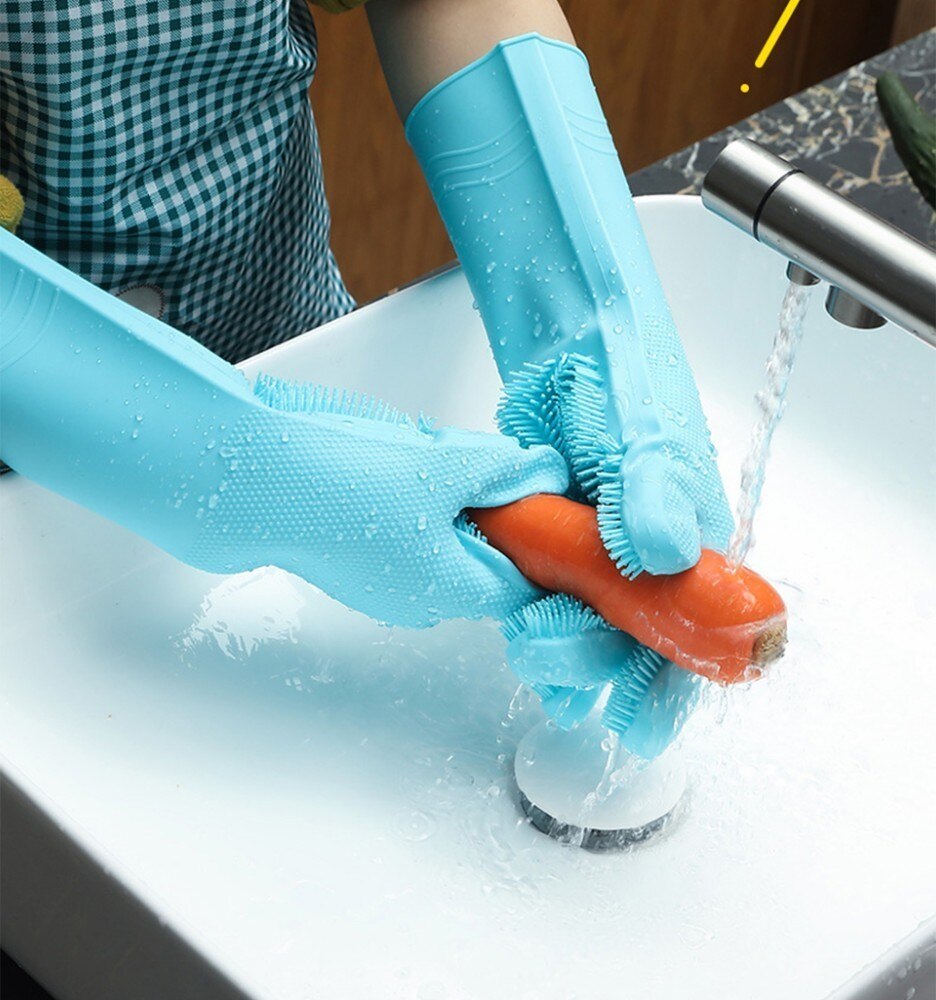 Guantes para cepillar un par de guantes de limpieza de lavavajillas HKML guante mágico de goma para lavado estropajo para el hogar herramienta de limpieza de cocina Scr
