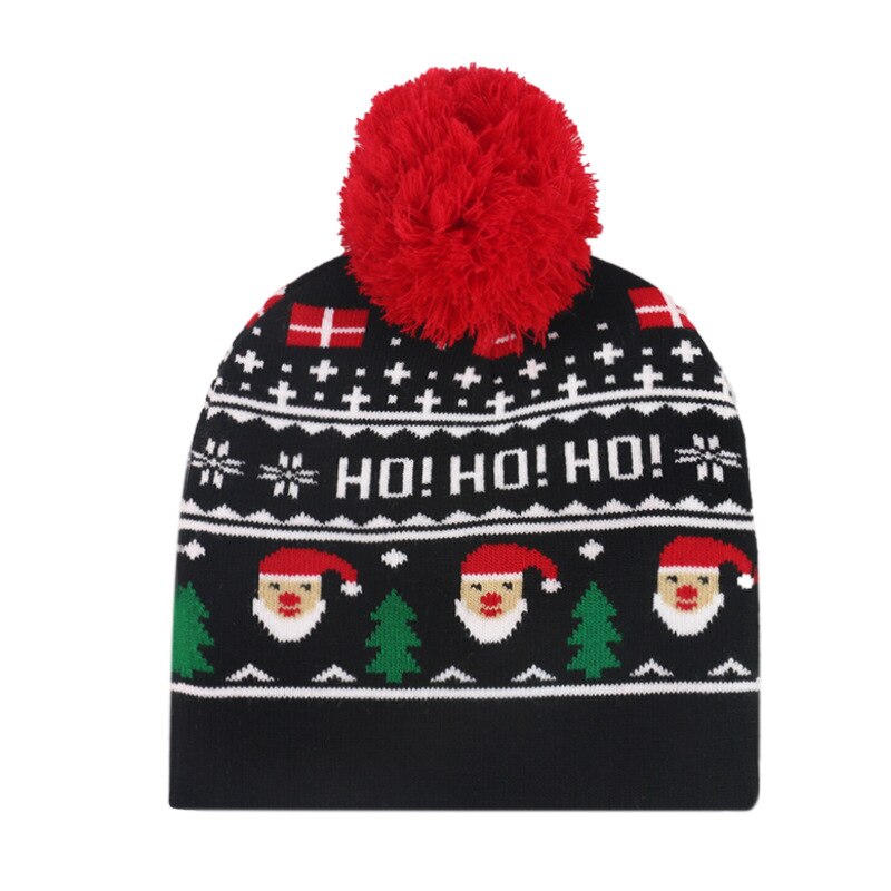 Julehue vinter på julen strikket uld jacquard hue unisex varm med kuglehue hat elg dekorativ kasket: 6