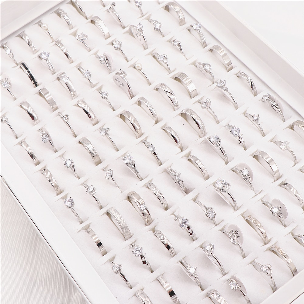 10 Stks/partij Diverse Koper Strass Sieraden Ringen Voor Vrouwen Wedding Engagement Niet Vervagen Antiallergische Size 16Mm Tot 18Mm
