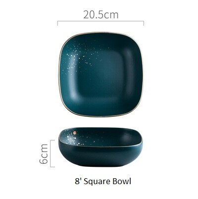 Luxury Retro Green Dinner Plates Set Dinner Marble Glazes Ceramic Party Tableware Set Kitchen Dishes Soup Bowl Cup Dinnerware: 20 square  bowl