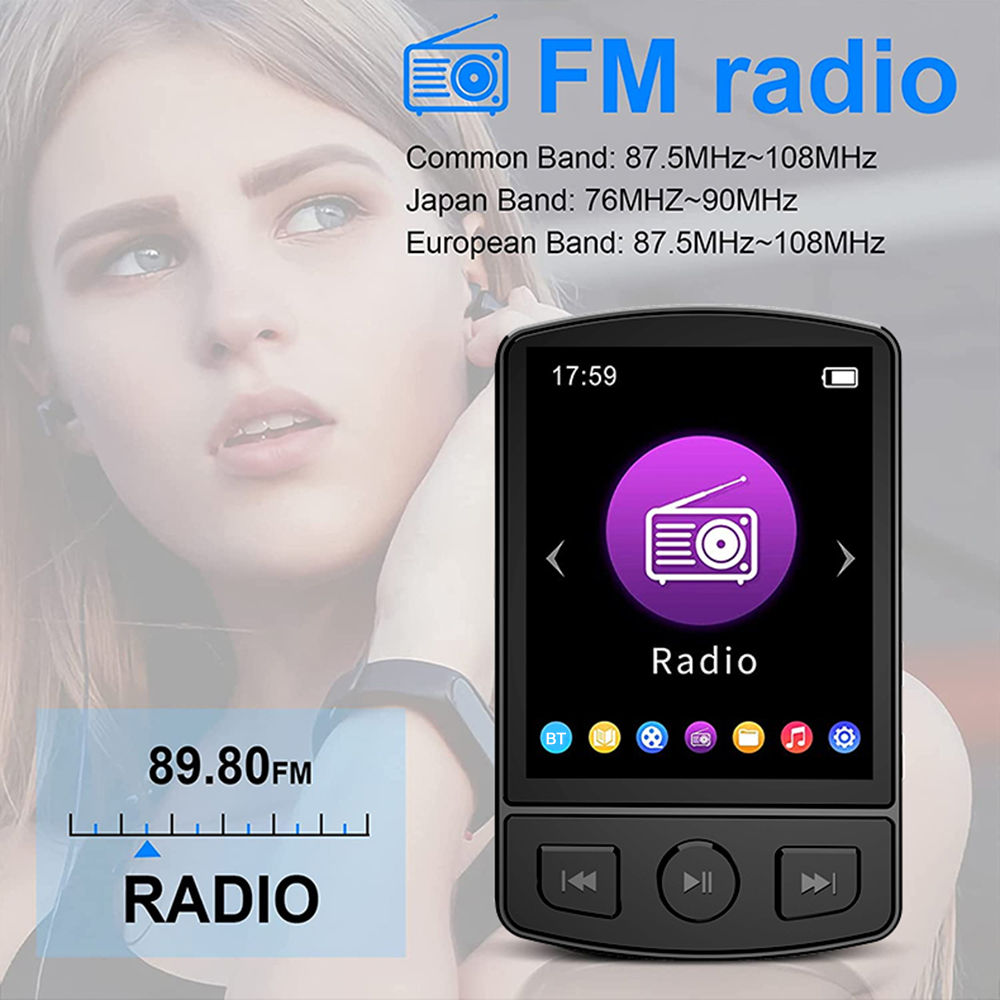 Lettore Mp3 con schermo digitale BT5.0 con altoparlante lettore portatile per studenti con suono senza perdita Design portatile, registrazione ad alta trasparenza