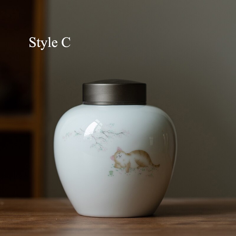 Luwu keramiske tebeholdere søde kat tebeholdere til opbevaring af te eller mad: Stil c