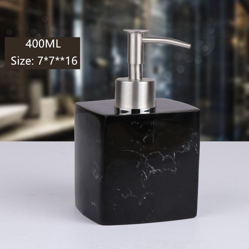Lotion Bottle 500 ML Resin Soap Bottle Hotel Marble Shampoo Dispenser Press Hand Sanitizer Bottle Soap Dispenser Set: Black 400ml