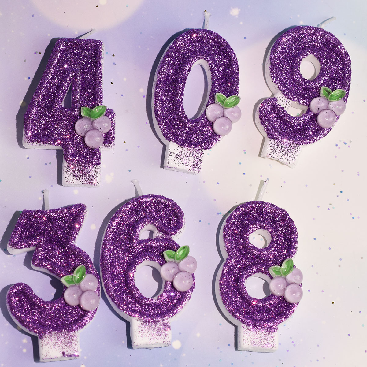 Happy Birthday Child Fruits Purple Grape Candles For Girl Number 0-9 Cake Topper Wedding Decoration Anniversary Party Supplies