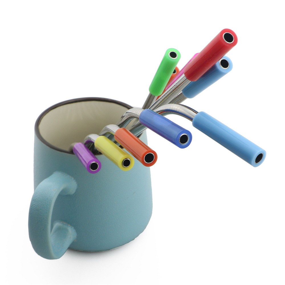 Multi 5-Pcs Eco Friendly Reusable Straws Set 304 Stainless Steel Straw Metal Smoothies Drinking Straws Set with Brush Pouch Bag