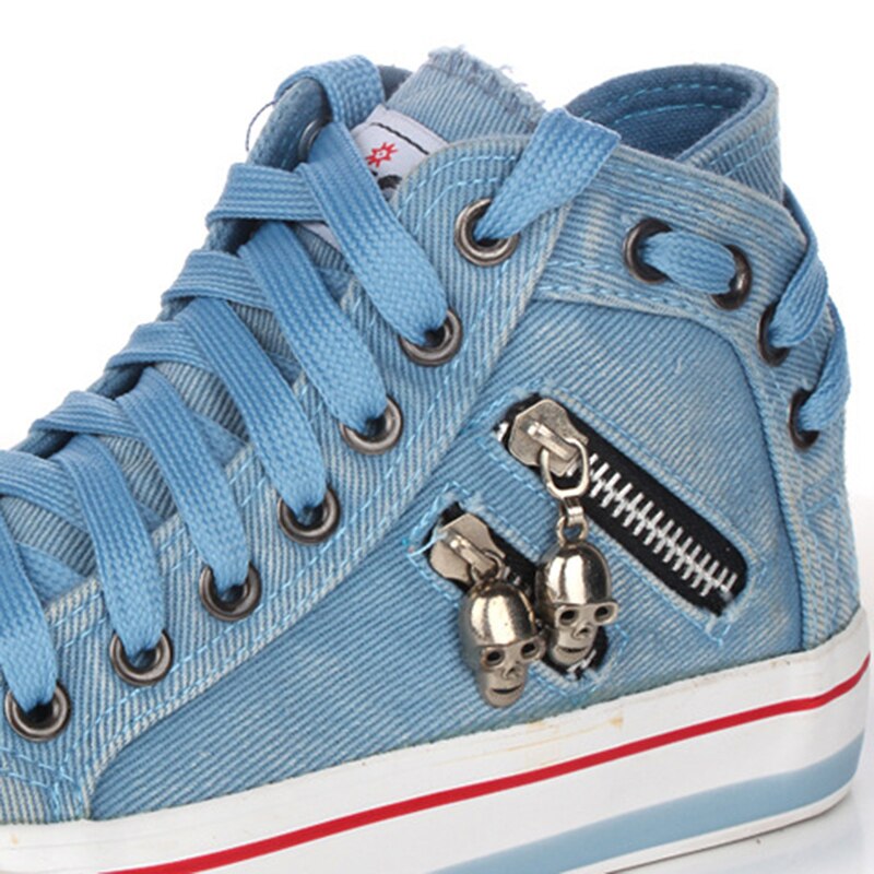 Vulkaniseren schoenen dames canvas chic high top denim vrijetijdsschoenen dames all-match platte rits walkin koreaanse dames ademend