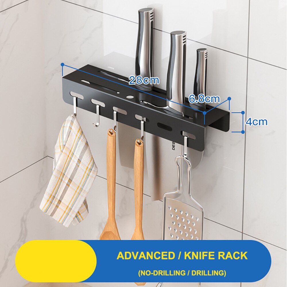 Wall-Mount Spice Racks stainless Kitchen Organizer Storage Shelves Spoon Hanger Hook Kitchen Gadgets Accessories Supplies: Knife Rack