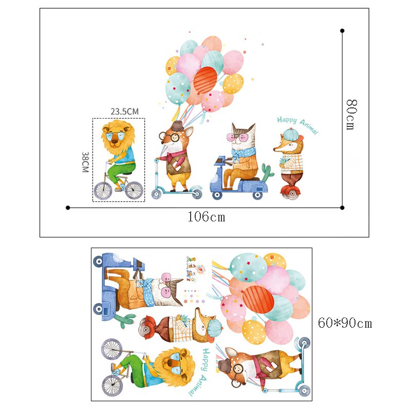 Tofok Słodki szczęśliwy balony ze zwierzętami naklejki ścienne wodoodporny pvc salon dla dzieci pokój dekoracja przedszkola diy na drzwi robić szafki, okna naklejki