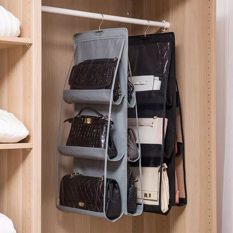 6 Pocket Foldable Hanging Bag 3 Layers Folding Shelf Bag Purse Handbag Organizer Door Sundry Pocket Hanger Storage Closet Hanger