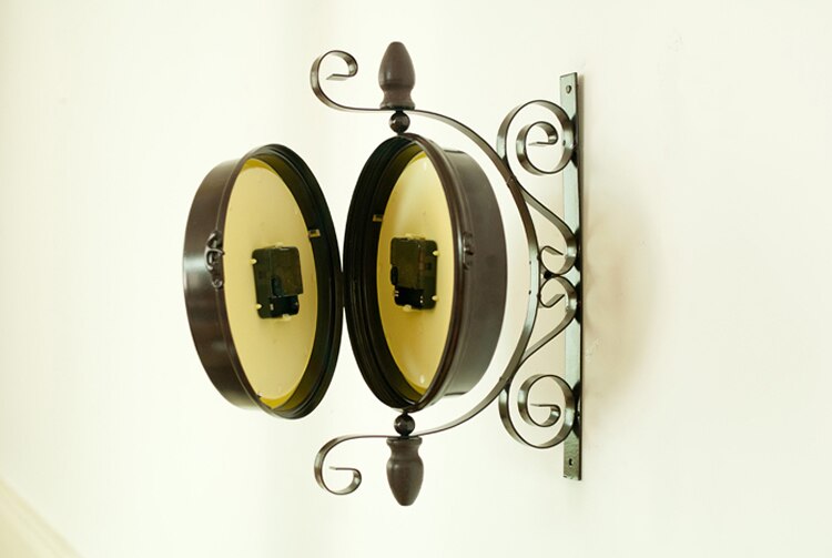 Vintage decorativo con doble cara, reloj de pared de Metal, estación de estilo antiguo, reloj de pared, reloj colgante de pared