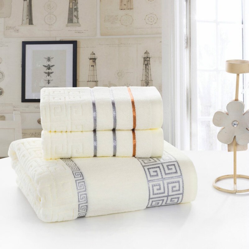 UNIKEA 100% Katoen Plaid Handdoek Sets Garen Strengen Grote Muur bad zeer zachte goede Handdoek + Washandje sets 3 kleur: WHITE