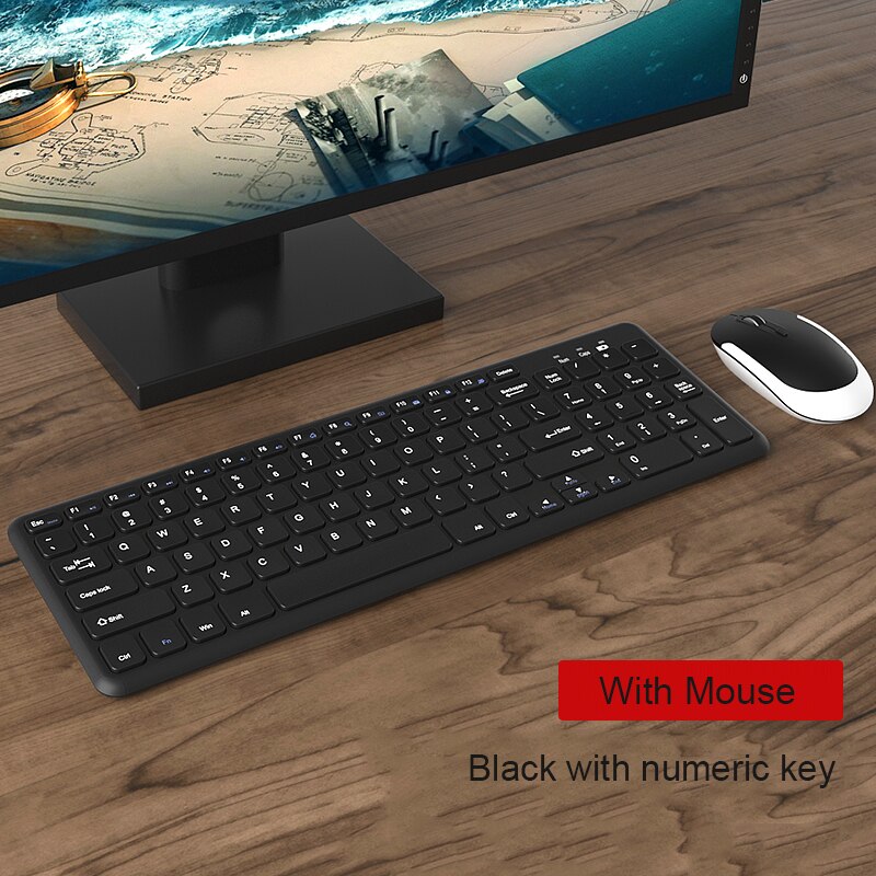 2.4G Wireless Bluetooth Keyboard Wireless Silent Gaming Keyboard For Macbook Pro iPhone iPad Tablet Ultra-slim Computer Keyboard: Black2 With Mouse