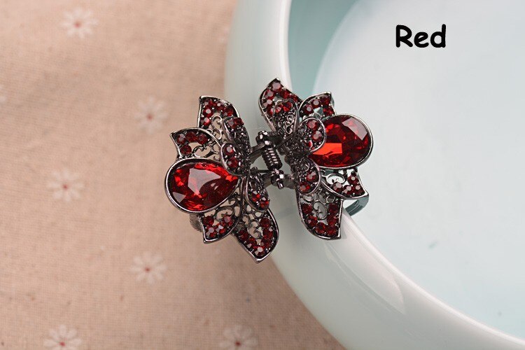 retro Blume Strass Haar Clip Haarnadeln Kristall Krabbe Haar Krallen Für Frauen Mädchen Haar Zubehör: rot