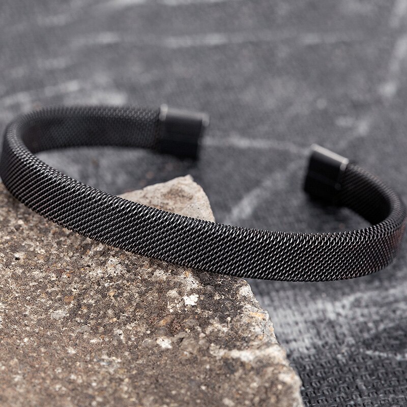 Homens vintage preto bangle cubana cubana pulseiras de punho de aço inoxidável pulseira de mão moda jóias amigos presentes acessórios por atacado