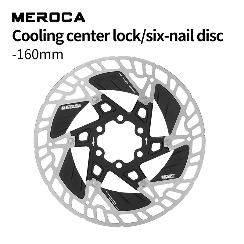 Meroca ultralet cykelbremseskive med 160mm diameter, udhulet 6-- boltet/centrallås, brugt til shimano/sram bremser