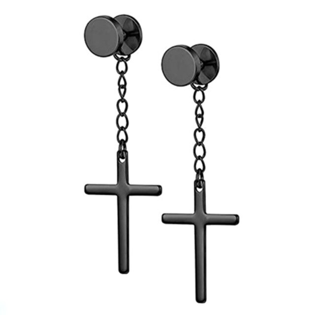 10 Pairs of Stainless Steel Cross Pendant Hinge Ring Earrings Cubic Zirconia Ball Earrings Sizes Tunnel Ring Earrings Black: Style K-1 pairs