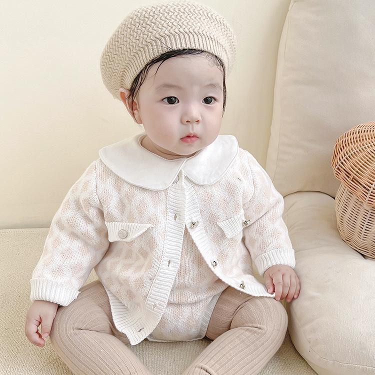 2022 Herbst Neue Baby jungen und mädchen kleidung anzug jacquard platz 100% baumwolle garn gestrickte Strampler + Mantel zwei-stück einstellen