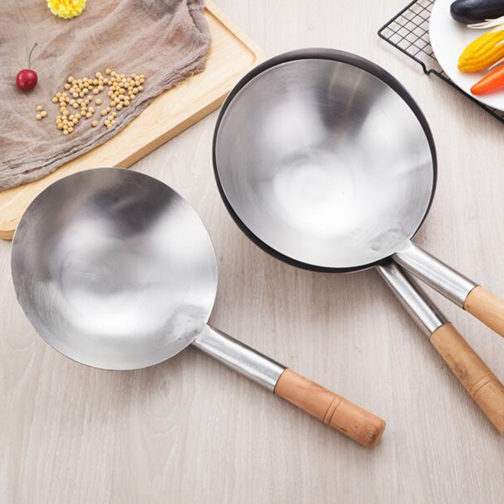 Stainless Steel Serving Spoon Multi-Purpose Use Water Scoop Kitchen Utensil Tableware with Wooden Handle