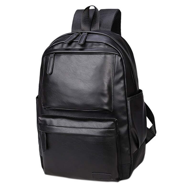 Unisex business rygsæk rygsække rejsetaske sort pu læder mænds skuldertasker teenage rygsæk mænd afslappet taske: Sort