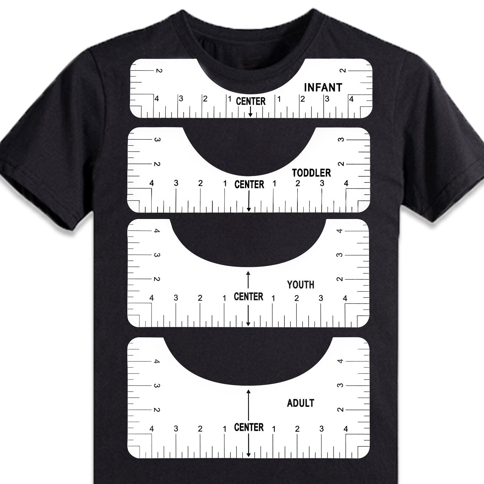 4PCS T-Shirt Alignment Rulers For Guiding T-Shirt Rulers With Size Chart DIY Drawing Template Craft Tool Drafting: PVC-4PCS