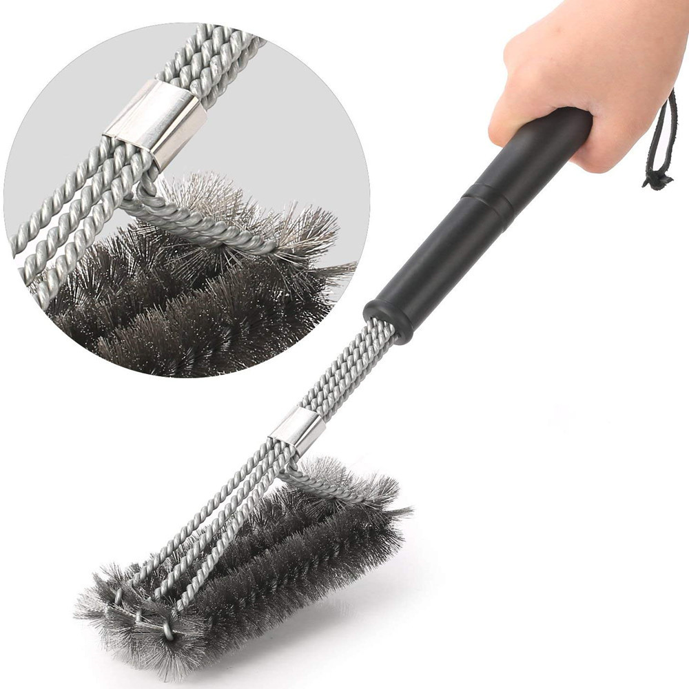 BBQ Grill Brushes Barbecue Accessories Cleaning Brush Kit Cooking Tools Outdoor Cleaner Stainless Steel Bristles Kitchen Gadgets: Blue