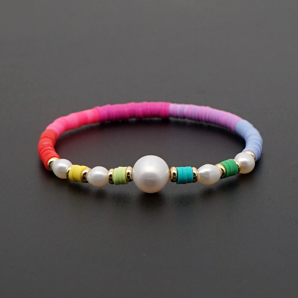 GO2BOHO Arcobaleno Donne Del Braccialetto 4 millimetri In Vinile Heishi Disco Bead Bracciali di Perle D'acqua Dolce 2020 Boho Gioielli Fatti A Mano Pulseras Mujer