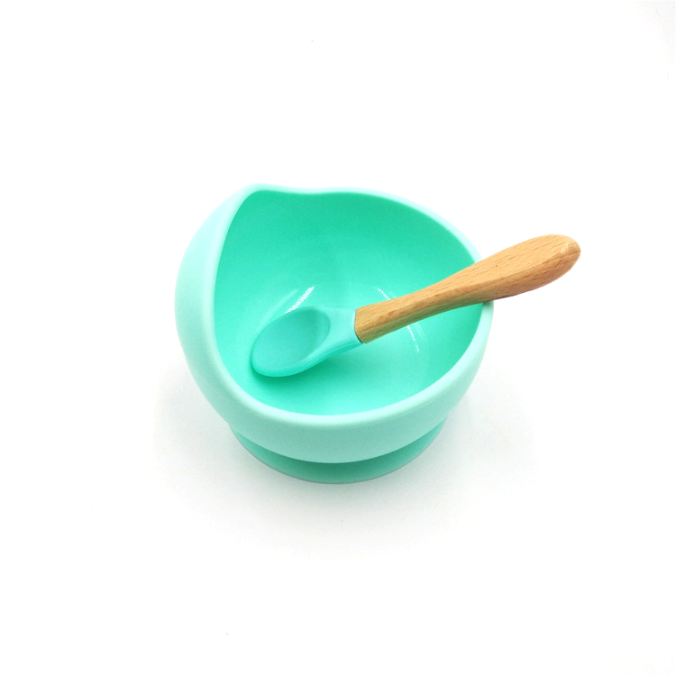 2 Pcs Baby Silicone Bowl Set Anti Complementary Food Spoon and Bowl Healthy Food Grade Child's Tableware: Light Green