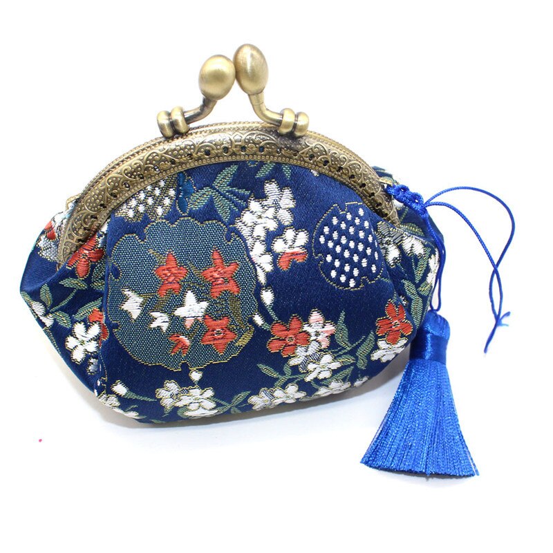 porte-monnaie femmes Vintage moraillon Mini sac glands poche à monnaie petit sac de rangement directe: Bleu