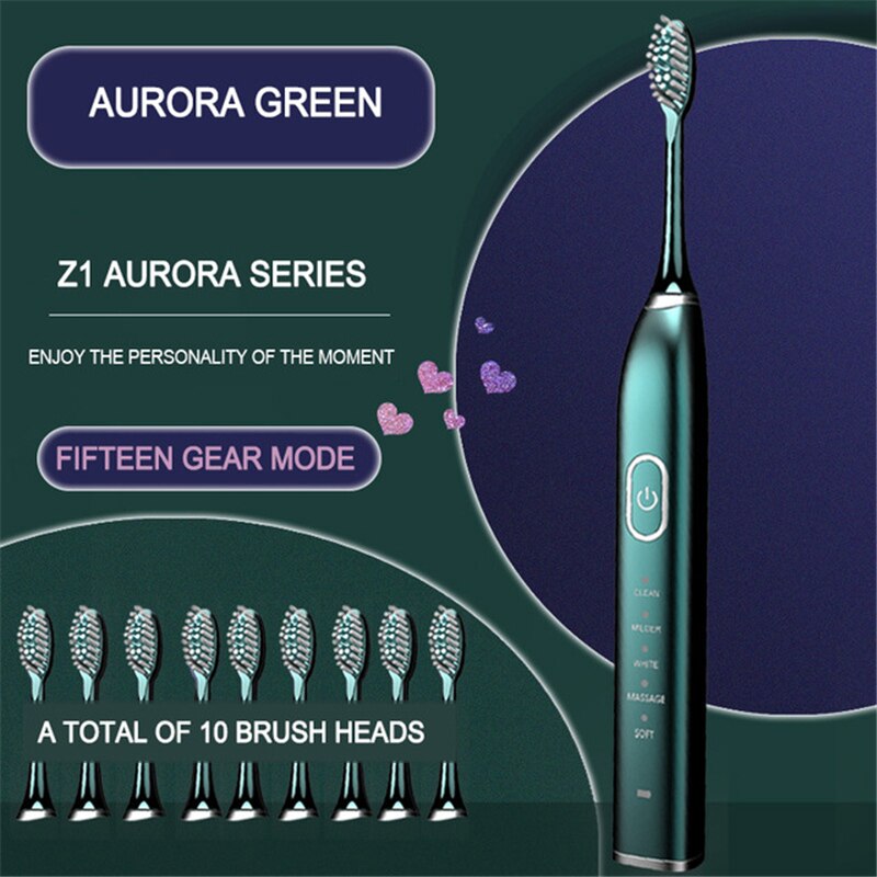 VIP Ultrasonic Sonic Electric Toothbrush 10 Mode USB Rechargeable Electronic Tooth Brush Waterproof Teeth Whitening Dental Brush: Silver