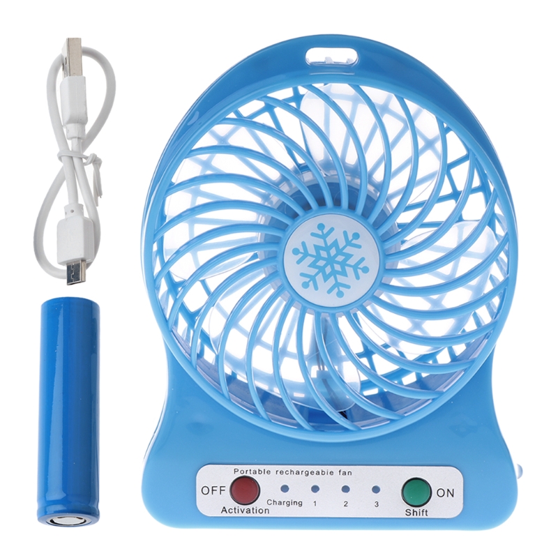 Bærbar udendørs led lys ventilator luftkøler mini desk usb-ventilator med 18650 batteri: Blå