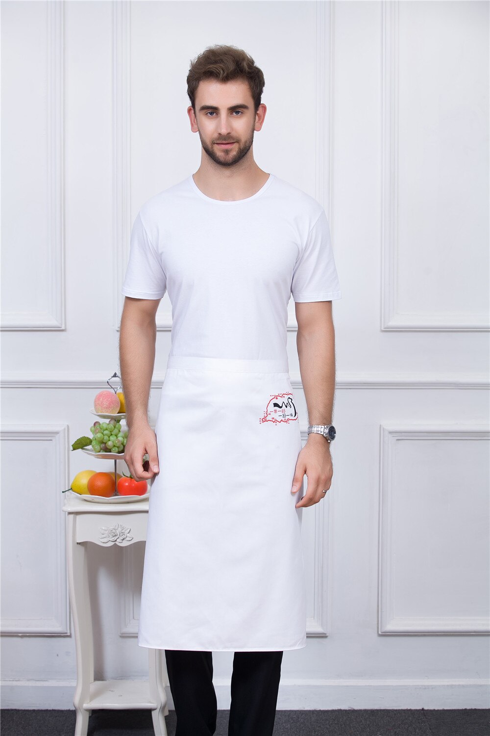 5 Colors Unisex Graphic Print Kitchen Work Wear Aprons Long Restaurant Home Cooking Wear Chef Waiter Aprons: White