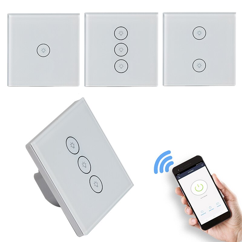 Touch Schakelaar Smart Switch Panel Wandschakelaar Smart Control 1/2/3 Gang Wifi Lichtschakelaar Eu Standaard Werken Met alexa Google Thuis