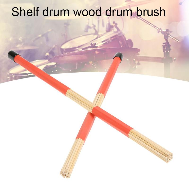 1 Pair Bamboo Country Jazz Ballad Percussion Drum Brushes Bundle Drum Sticks with Rubber Handle 40.5cm Red Color