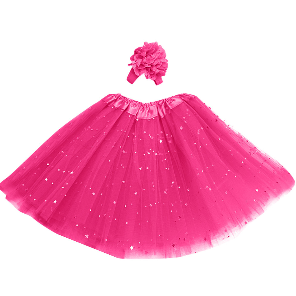 Kinder Mädchen Petticoat Paillette Stern Pettiskirt Haar Band Tutu Rock Dancewear roten tutu rock kinder röcke rock für kinder mädchen: Hot Pink