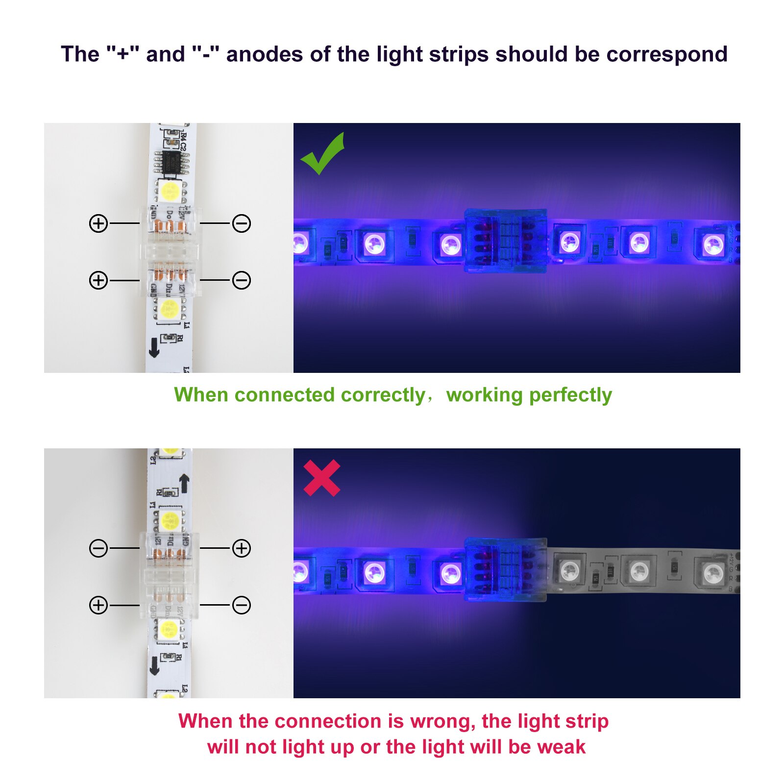 20 Pieces LED Strip Connectors 3 Pin RGB LED Light Connectors Solderless Connector Adaptor LED Light Wire Connector