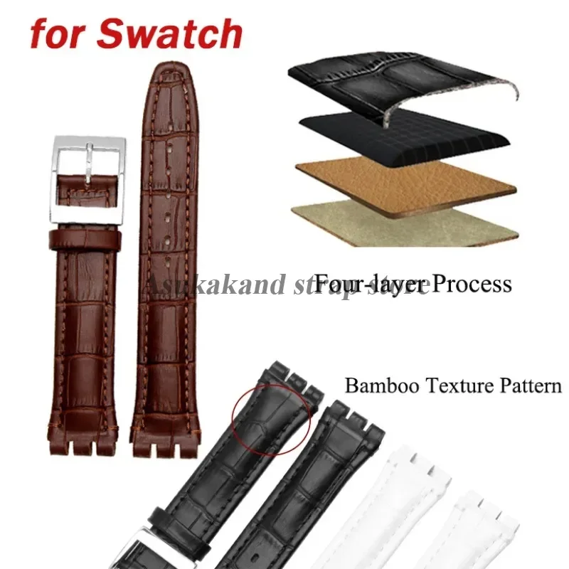 17mm 19mm Echtleder Armbinde für Swatch YCS YAS YGS Ironie Männer Frauen Sportuhrenarmband Männer Frauen Stahl Edelstahl Armbinde