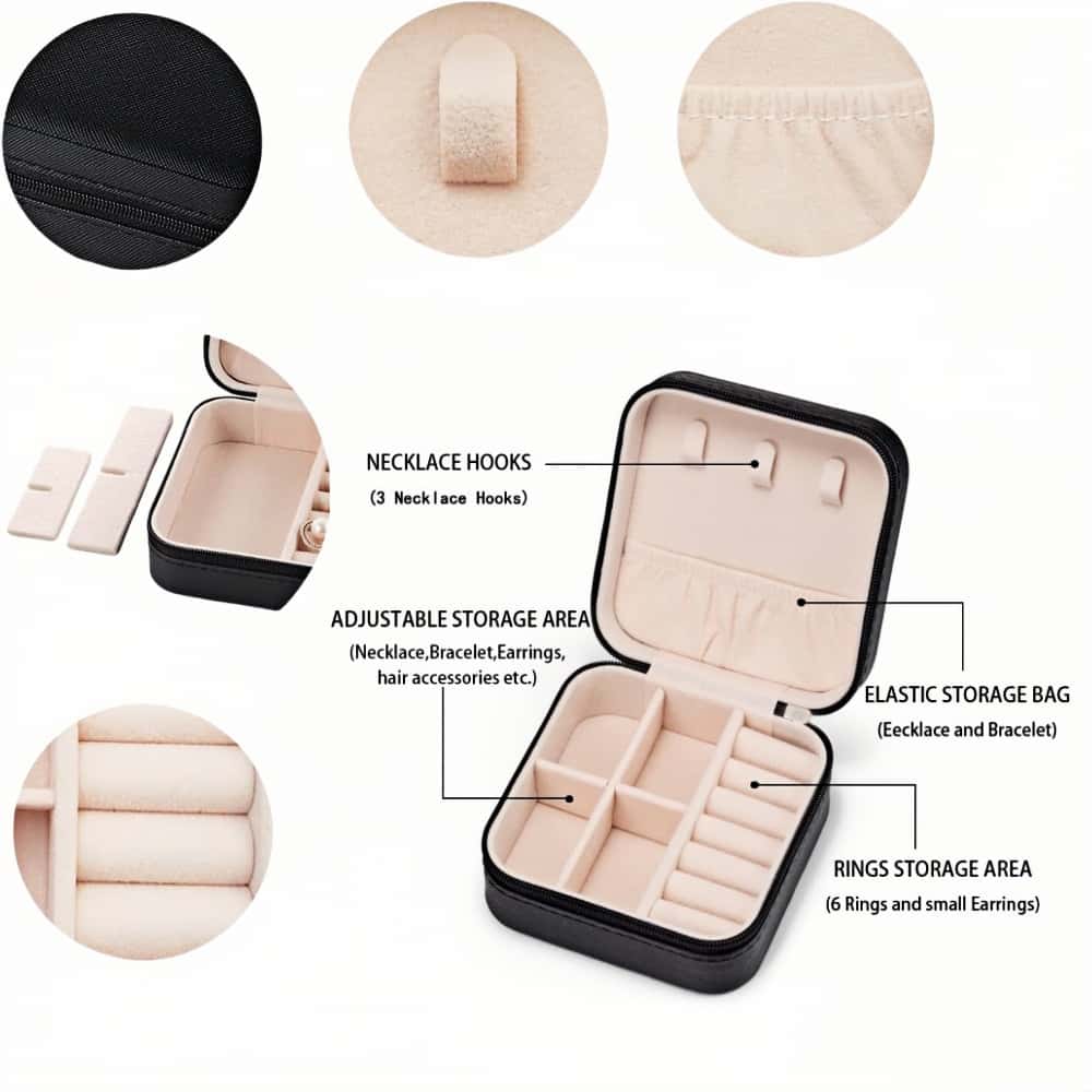 Boîte à bijoux carrée, boîte de rangement de bijoux portable, boîte de rangement portable pour bagues, boucles d'oreilles, colliers (plusieurs couleurs)