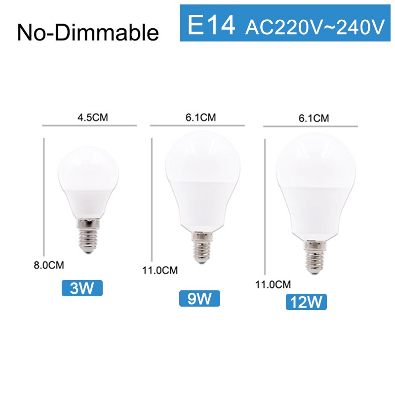 LED Bulb E27 E14 LED Lamp light 20W 16W 12W 9W 5W 2835SMD AC 220V 240V lampara Energy-saving led Corn lamp Table light Bombillas: E14  Globe Bulb / Cold White / 12W